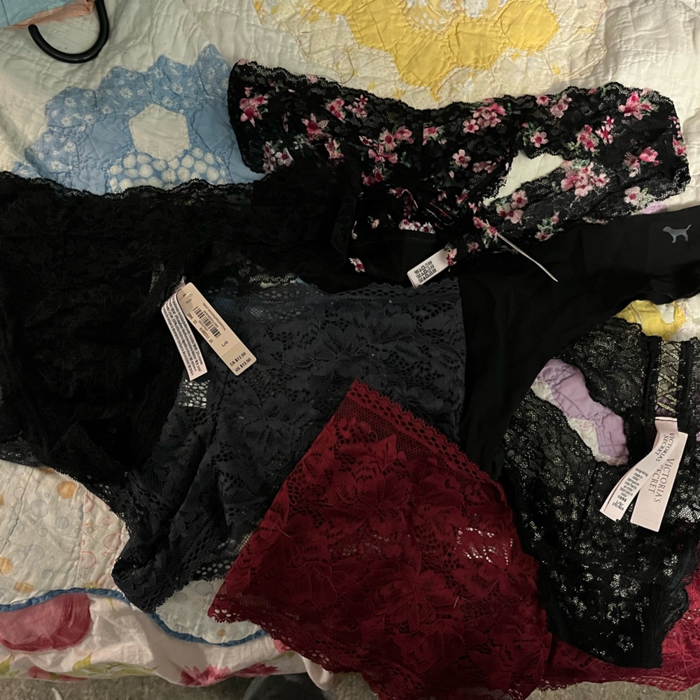 Victoria's Secret Lace Panties Set - Black, Red, Floral